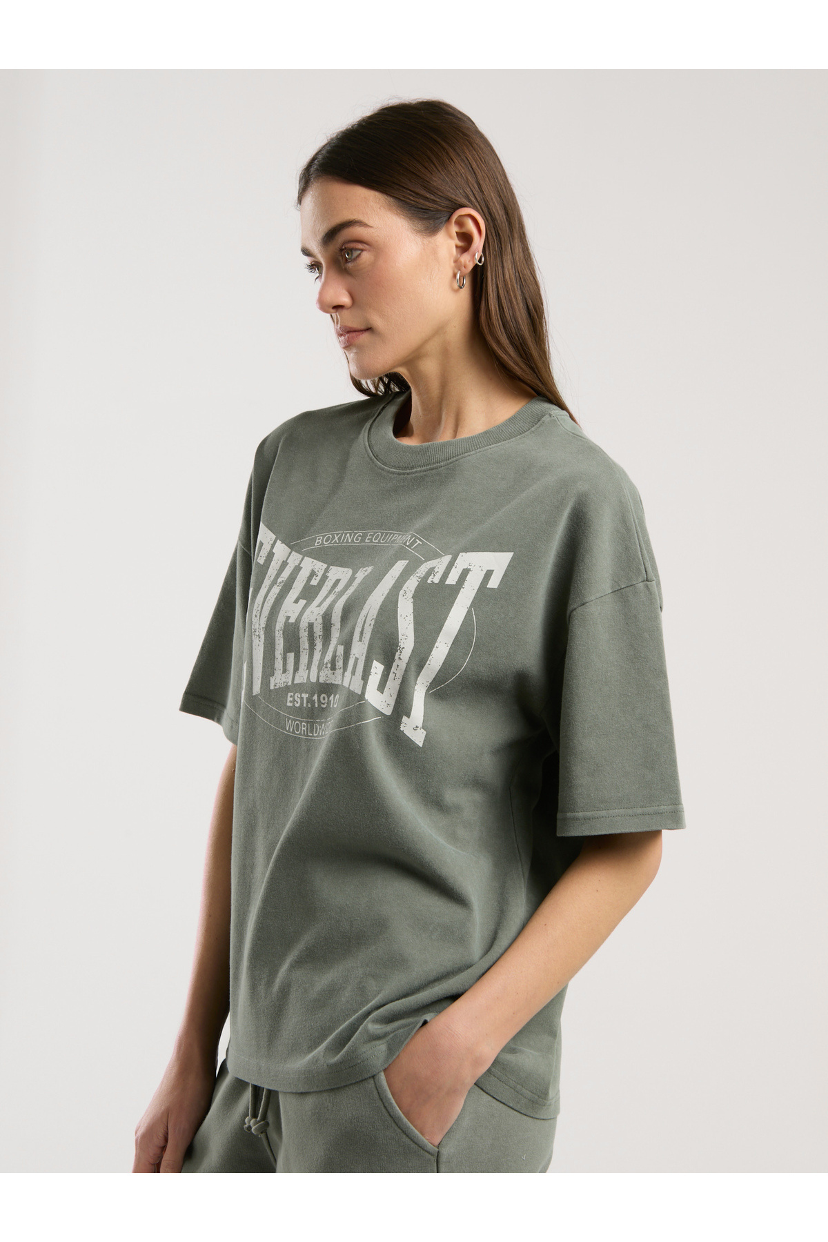 EVERLAST Authentic Boxing Wmn Oversize Haki Kadın Tişört görsel 3