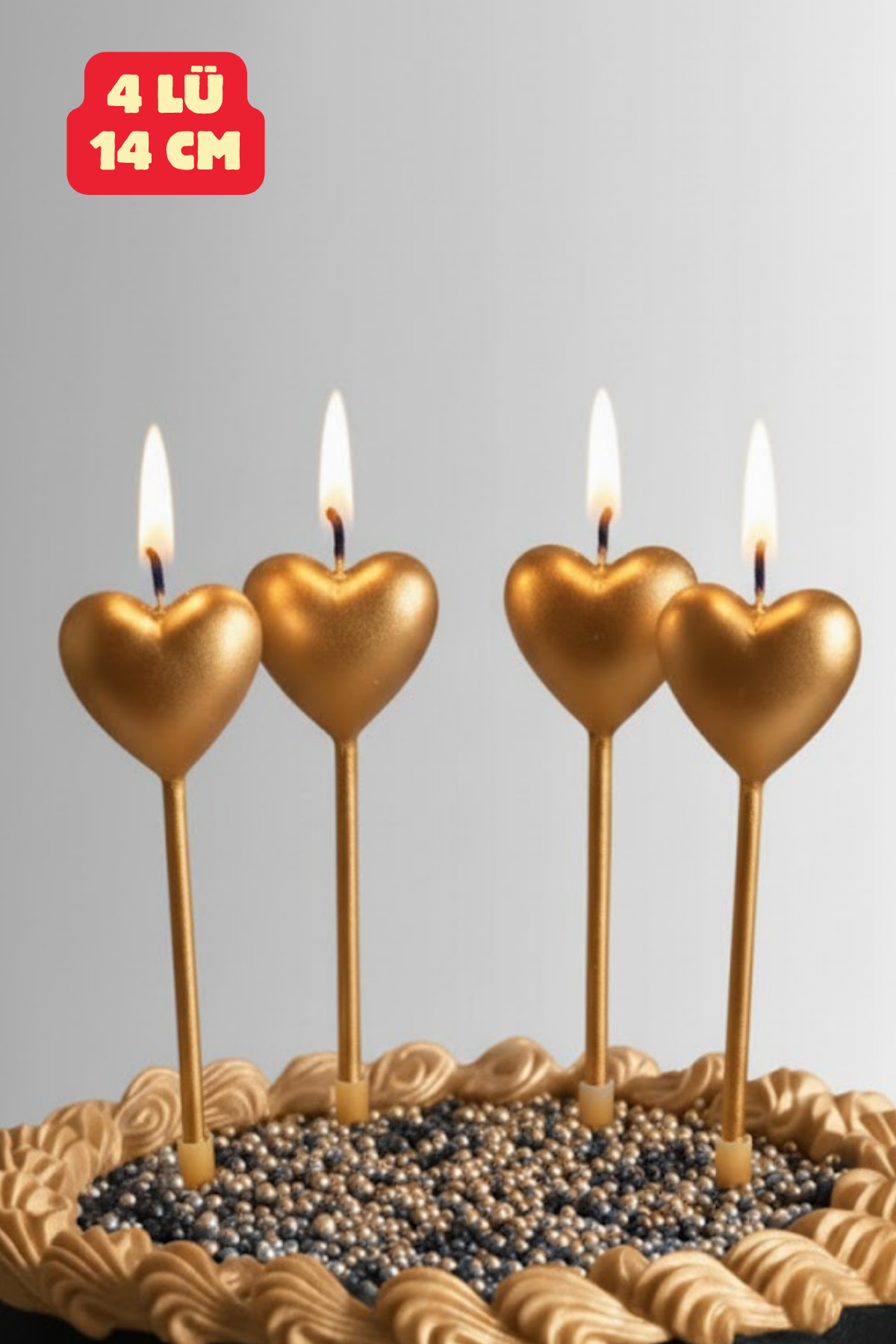 Heart 4 Pieces Metallic Gold Heart Candle Valentine's Day Birthday Celebration Candle