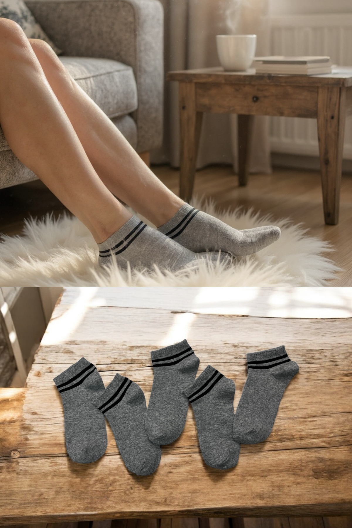 5-Pack Women's Men's Striped Gray Booties Socks