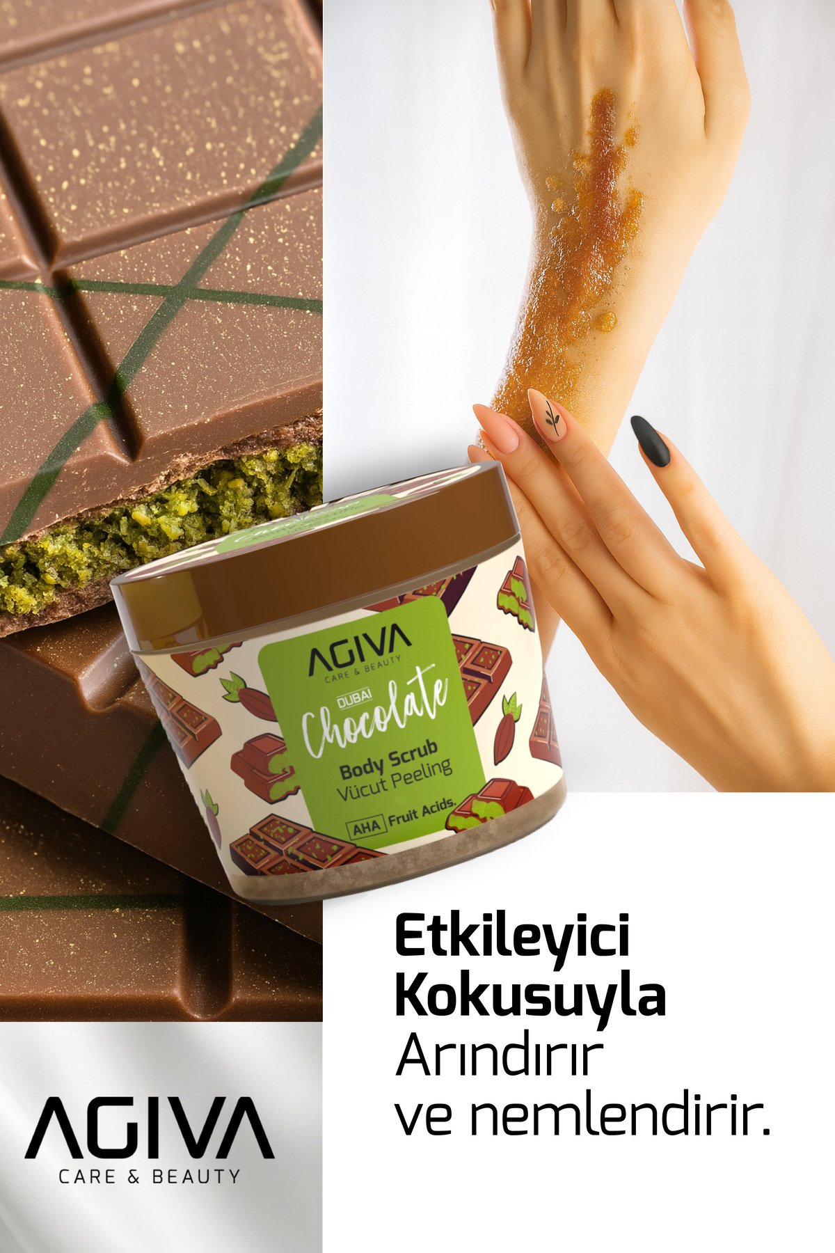 Dubai Çikolatası Arındırıcı Nemlendirici Vücut Peeling – Pürüzsüzleştirici AHA Meyve Asitli 300 ml — 001-MKJ-048 — تصویر 5 از 5