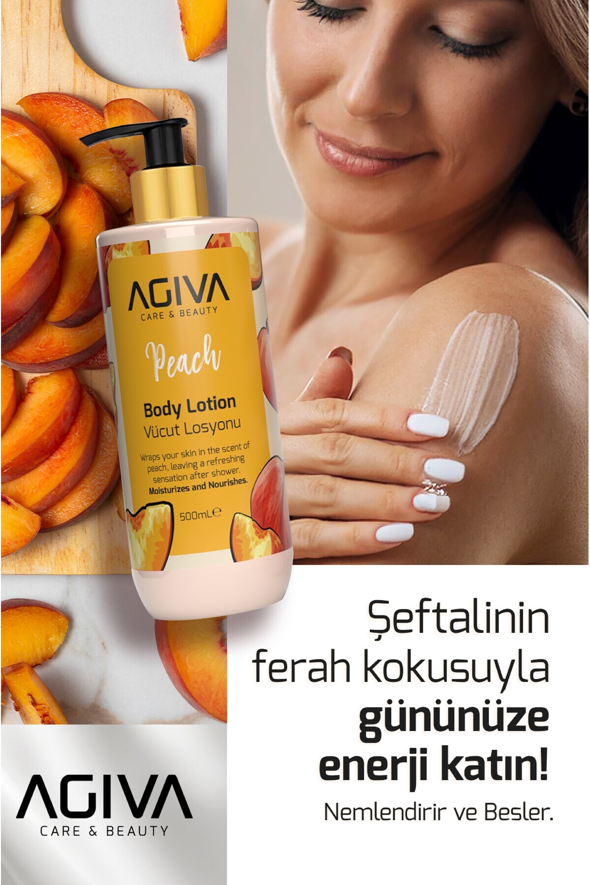Şeftali Agiva Care & Beauty Yoğun Nemlendirici ve Besleyici Vücut Losyonu 500 ml — 001-AGK-060 — تصویر 5 از 5