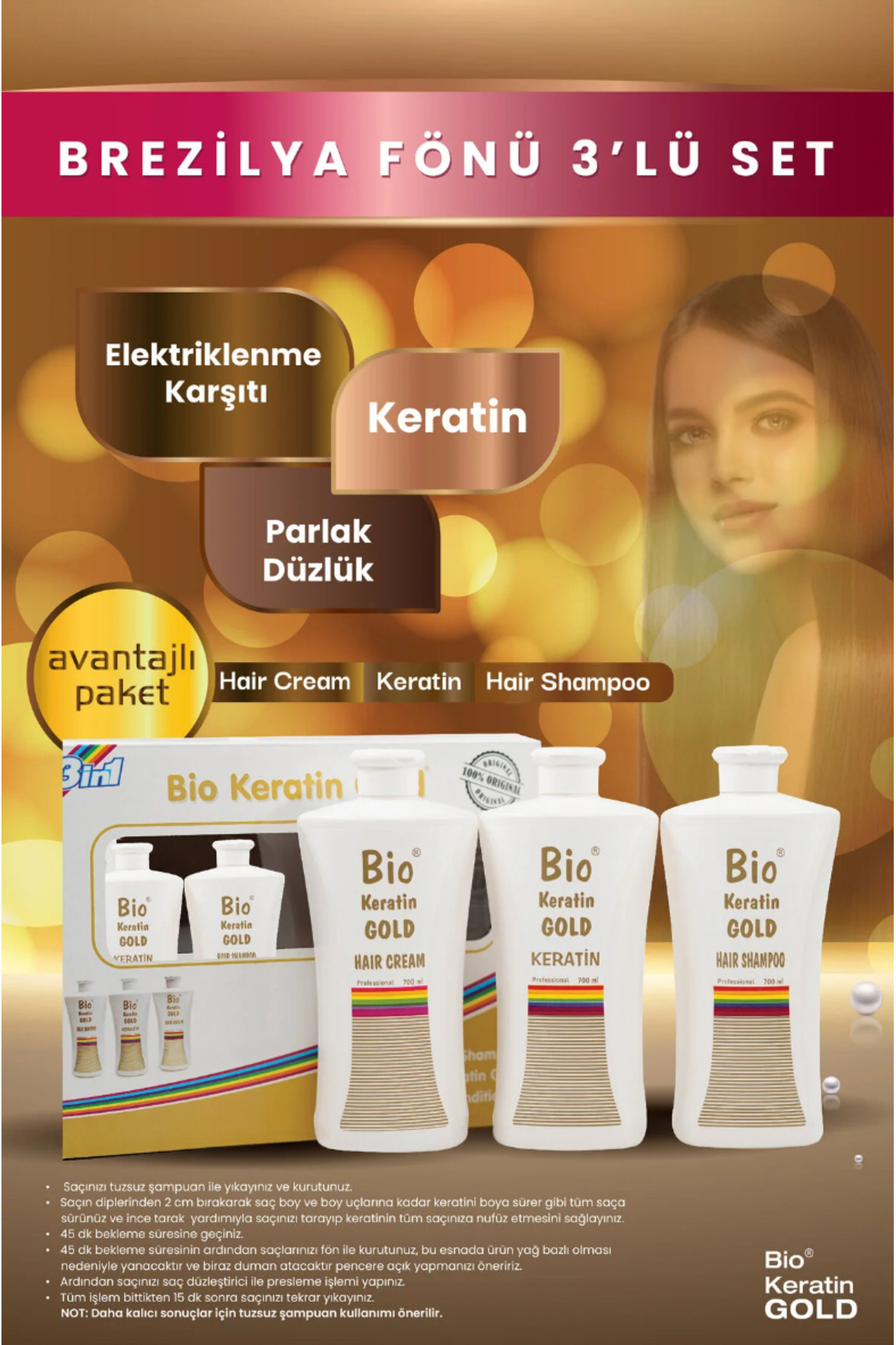 Brezilya Fönü 700 ml Saçlarınıza Değer Verin 3’lü Extra Avantajlı Set — BKG001 — تصویر 3 از 4