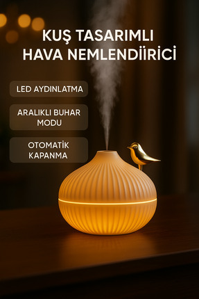 esy teknoloji Kuş Tasarımlı Hava Nemlendirici – Ultrasonik Difüzör & Gece Lam...