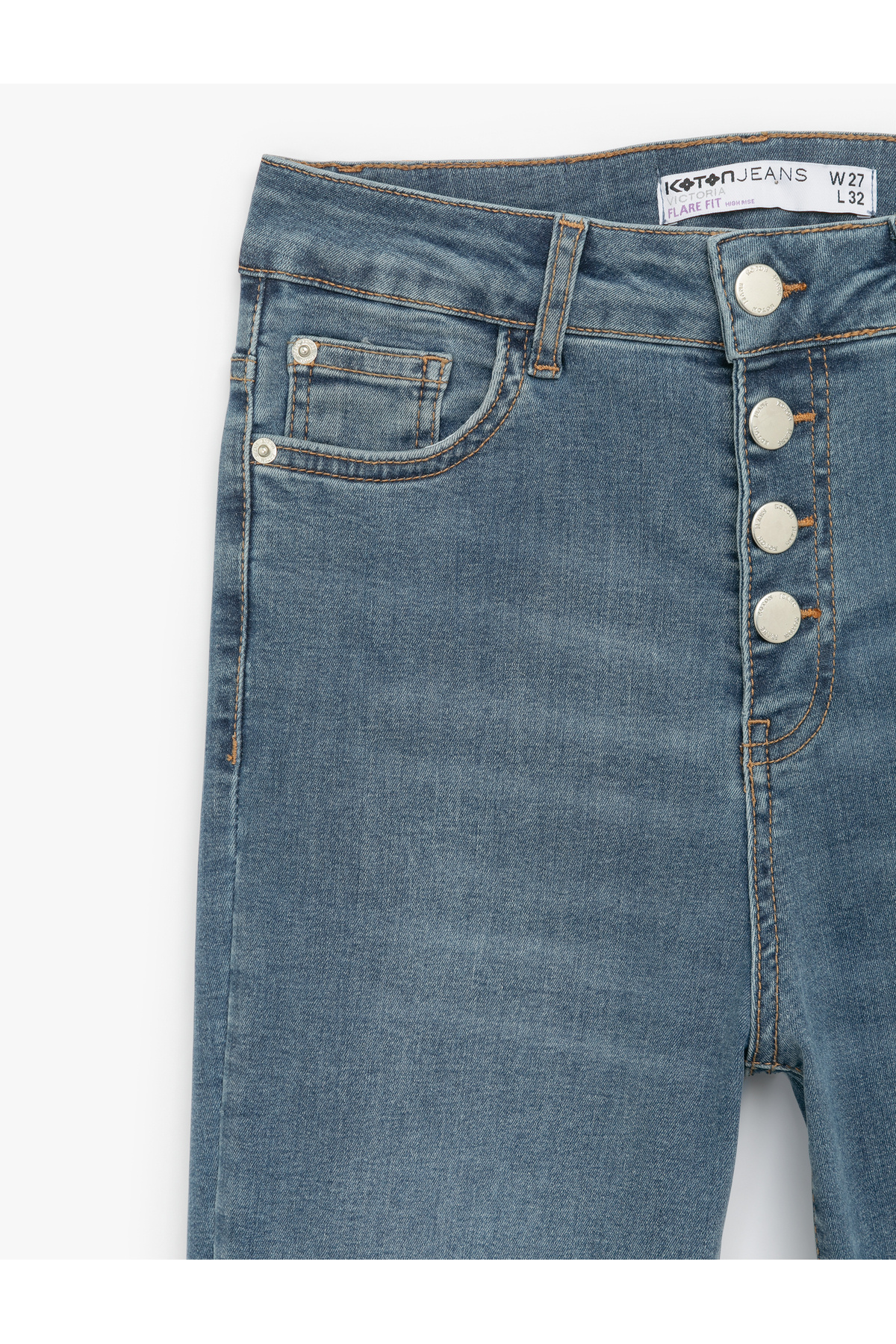 شلوار جین پاچه گشاد کتان کوتون با کمر بلند و برش جذب