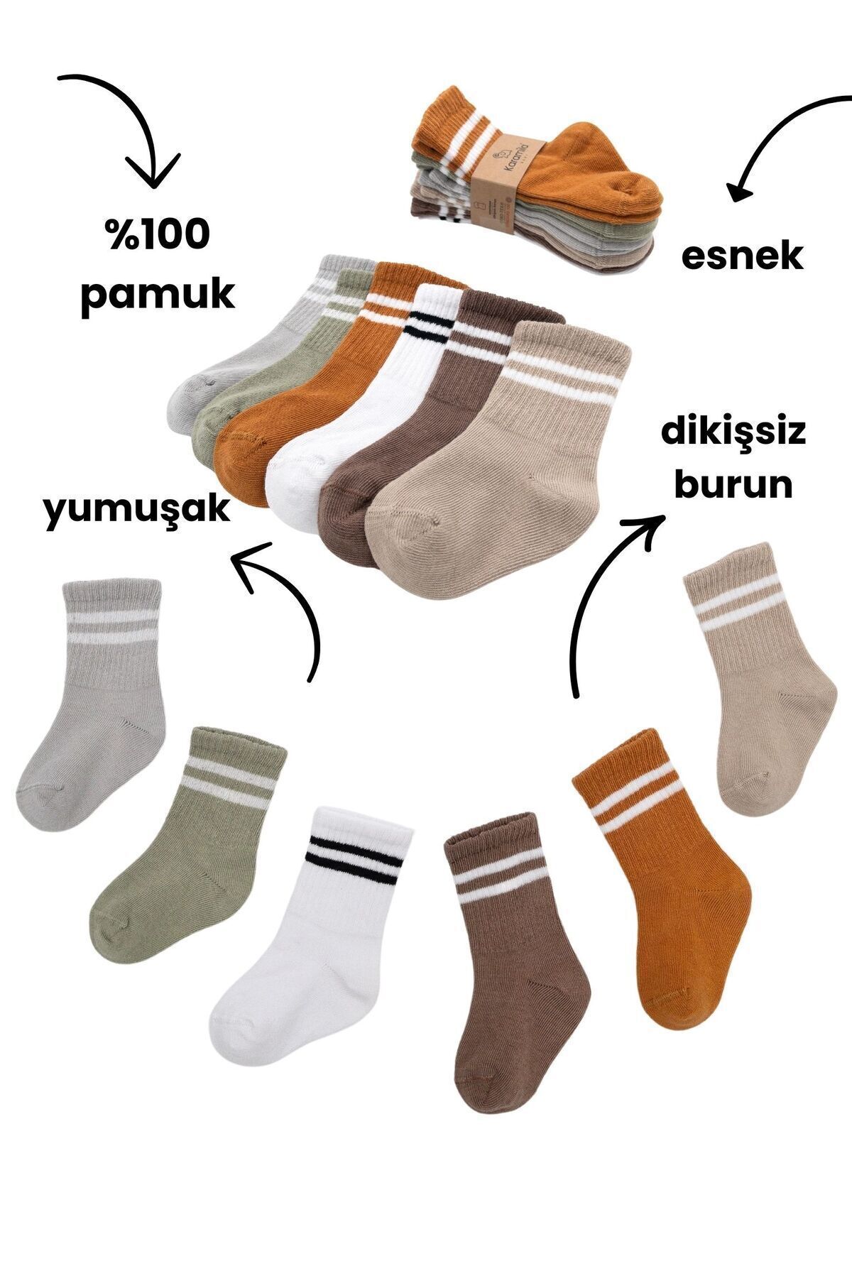 KARAMİLA 6'lı Bebek Soket Çorap Pamuklu Unisex / Yenidoğan - Çocuk Çorap fotoğrafı 3 (önizleme)
