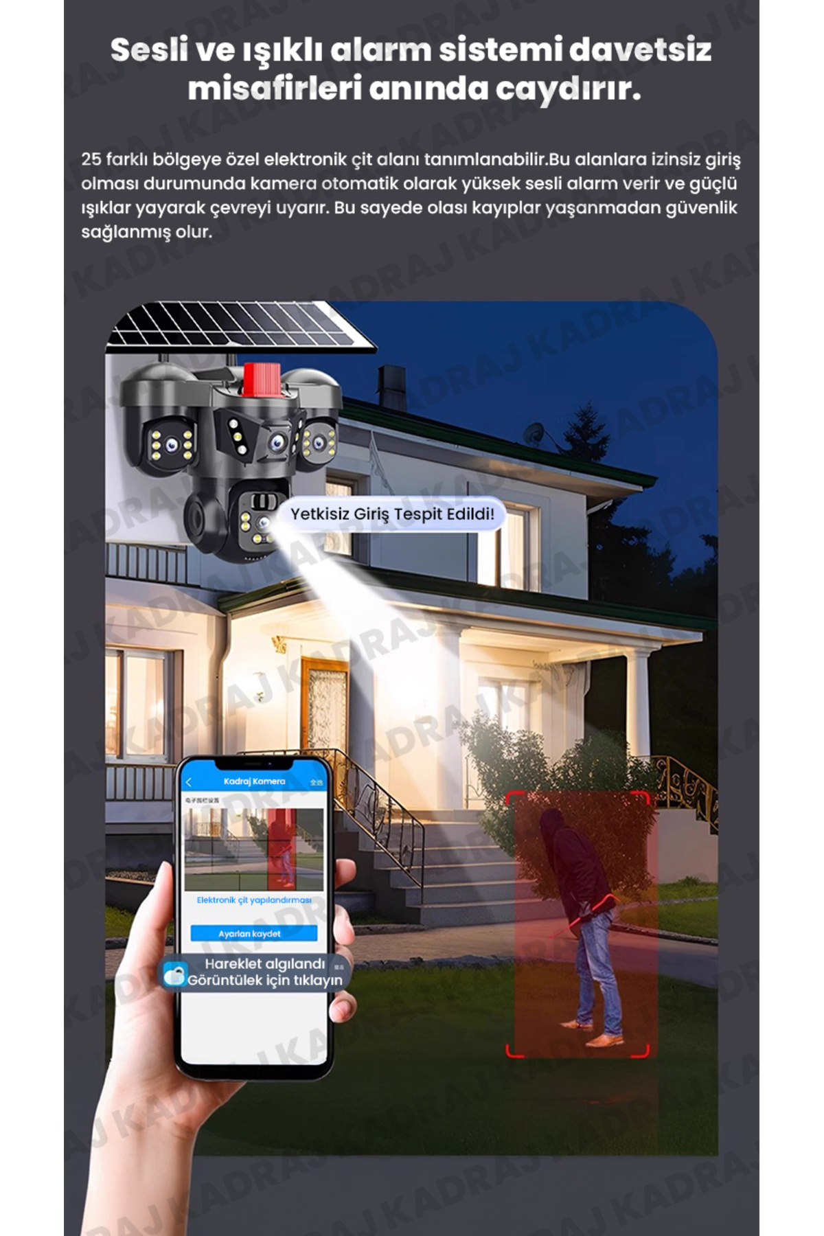 Kadraj 15MP 3 Kameralı Sim Kartlı Kamera Uyumlu Solar Panelli