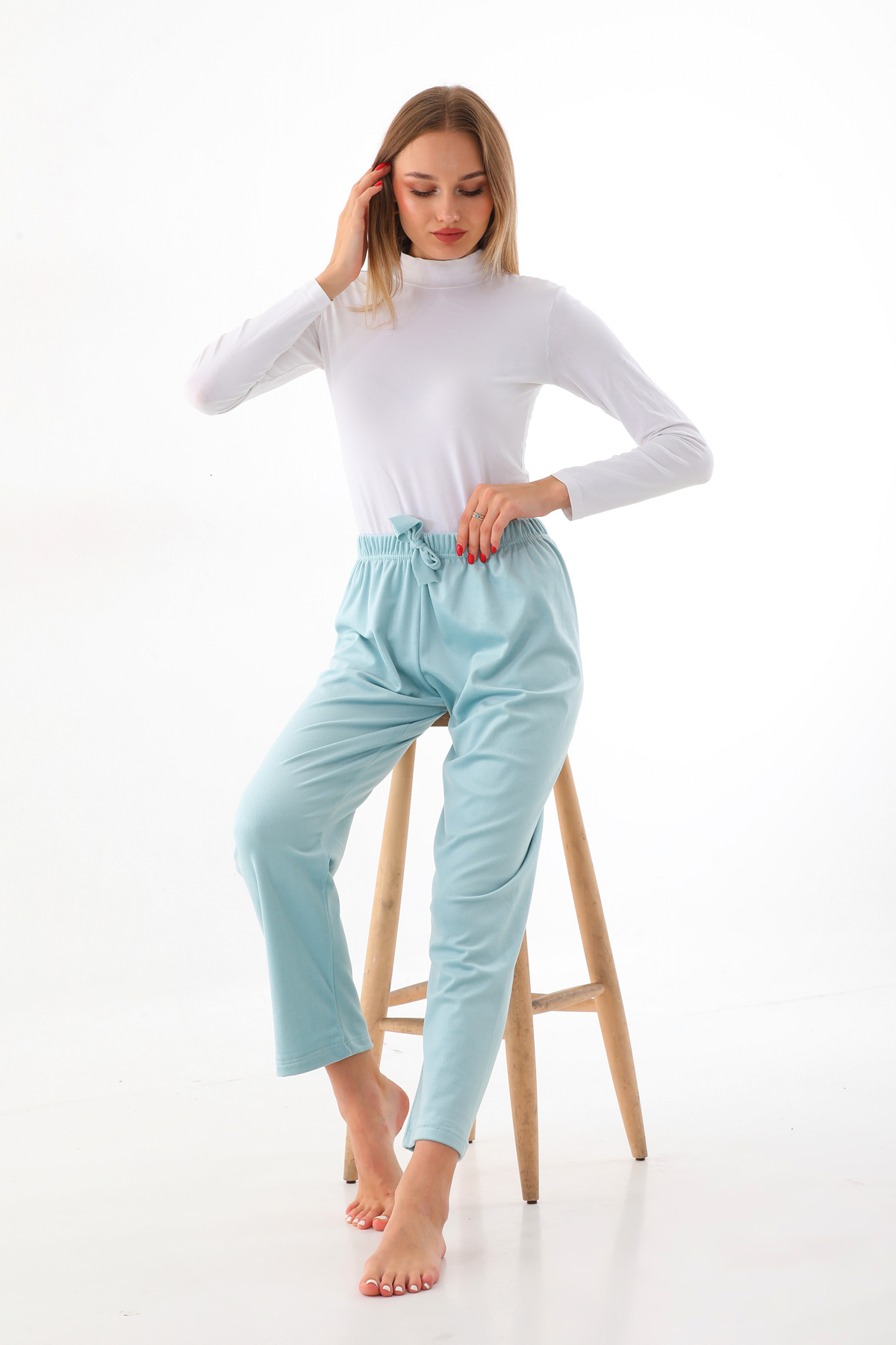 Arvin Pijama Kadın Mint Yeşili Fıransız Kadife Pijama Altı Eşofman