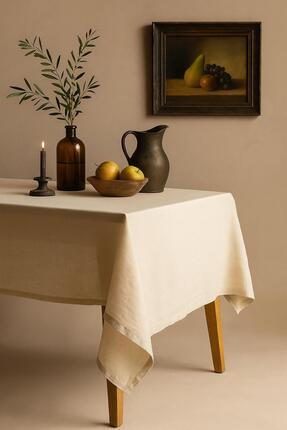 tab-linnn Tera Naturel Ham Keten Masa Örtüsü-rustik, El Dikişi