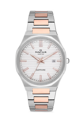 Nacar SAFİR CAM GÜMÜŞ - ROSE ERKEK KOL SAATİ NC34-290356-ESM