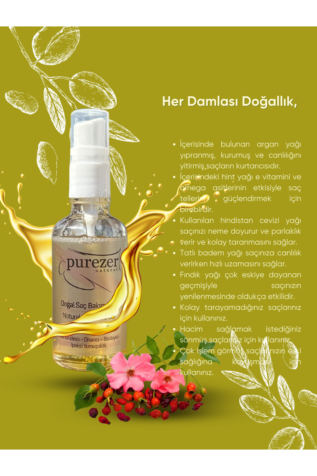 Doğal Saç Bakım Yağı 50 ml | E Vitaminli Bitkisel Içerik | Canlandırıcı Ve Besleyici — SSMPRZRSÇBKM — تصویر 4 از 7