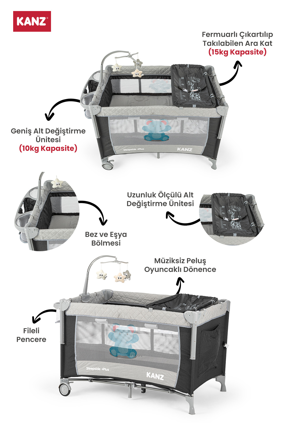 Kanz Sleepy Side Plus Anne Yanı Oyun Parkı 70x110cm fotoğrafı 3 (önizleme)