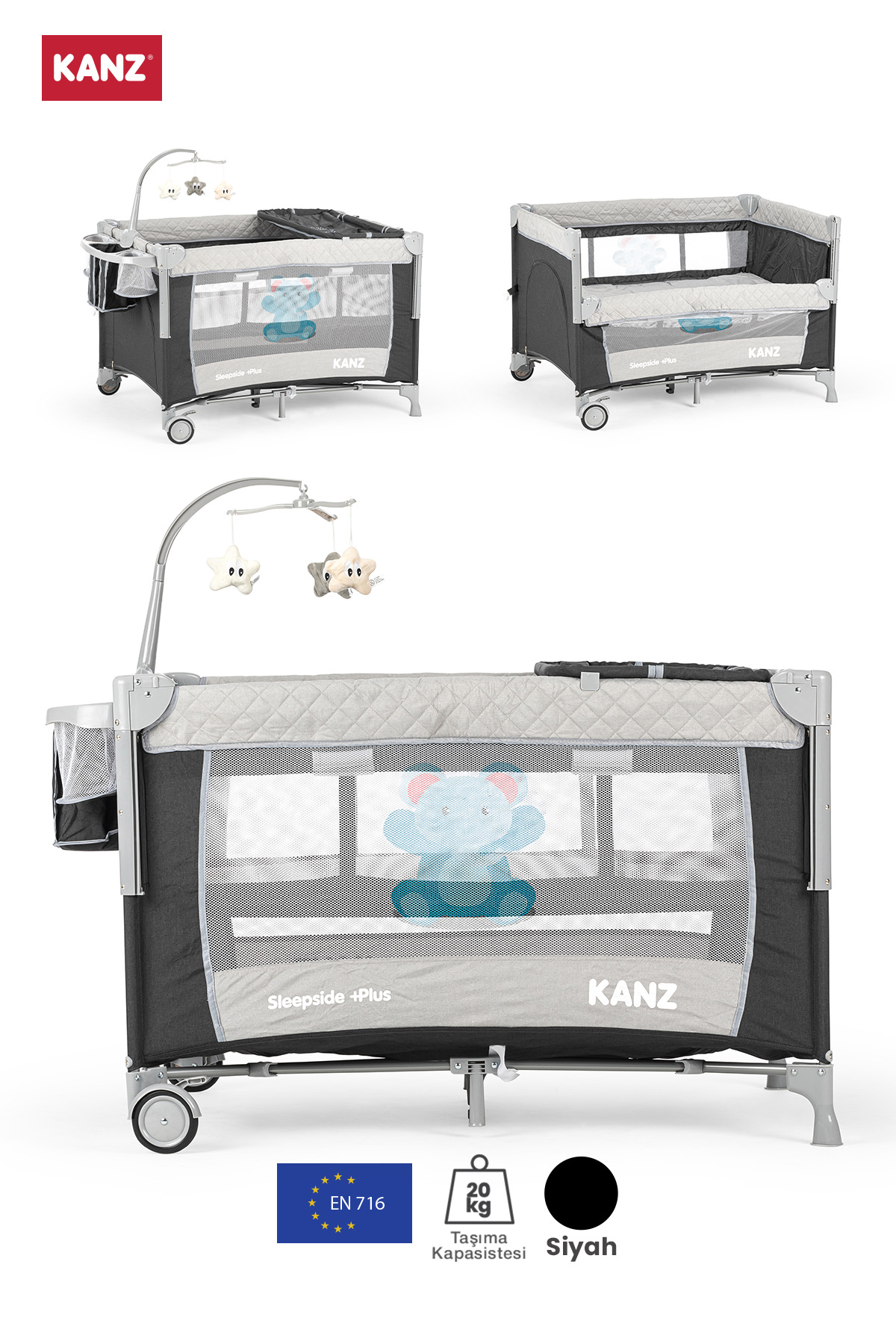 Kanz Sleepside +Plus Anne Yanı Park Yatak Siyah - Yatak Hediyeli fotoğrafı 4 (önizleme)