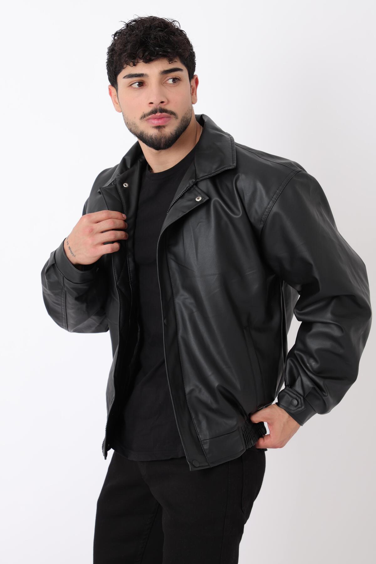 ByTrend Bel Lastikli Oversize Suni Deri Mont Bl 1731_50379-1 görsel 8