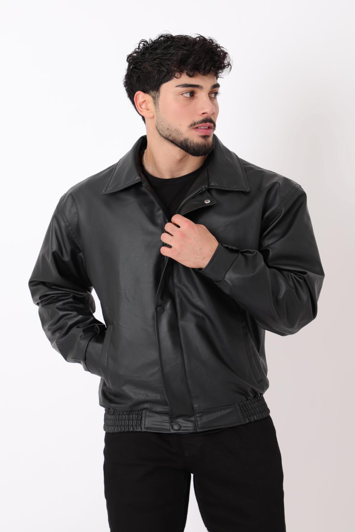 ByTrend Bel Lastikli Oversize Suni Deri Mont Bl 1731_50379-1 görsel 5