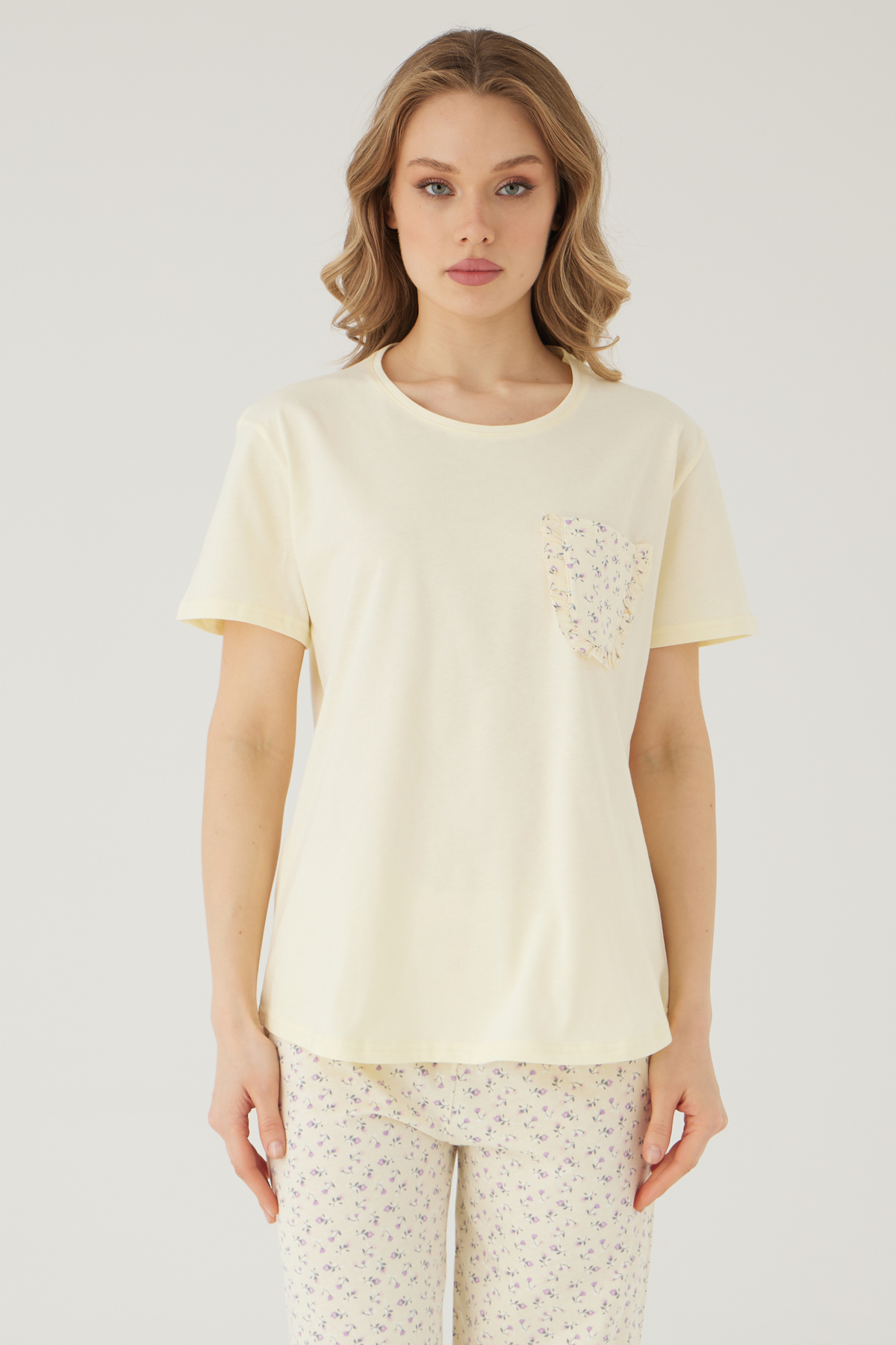 Wishes Comfort Short Collar 100% Cotton Women's Yellow Pajamas Set