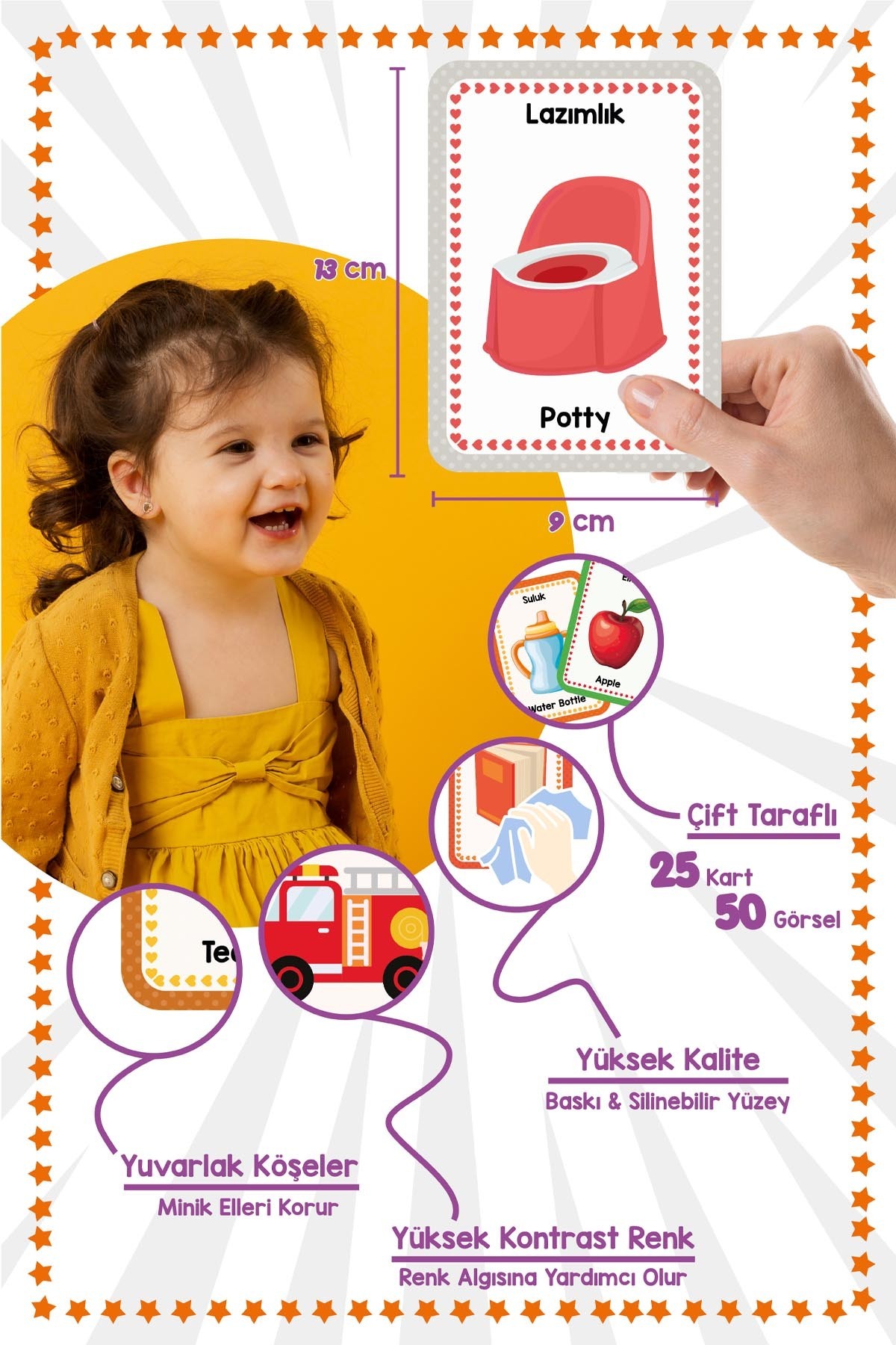 Bunbaza Bebeğimin 50 Temel Sözcük Çocuk Zeka Kartları Flash Kart 25 Kart- İlk Sözcüklerim Kartları fotoğrafı 4 (önizleme)