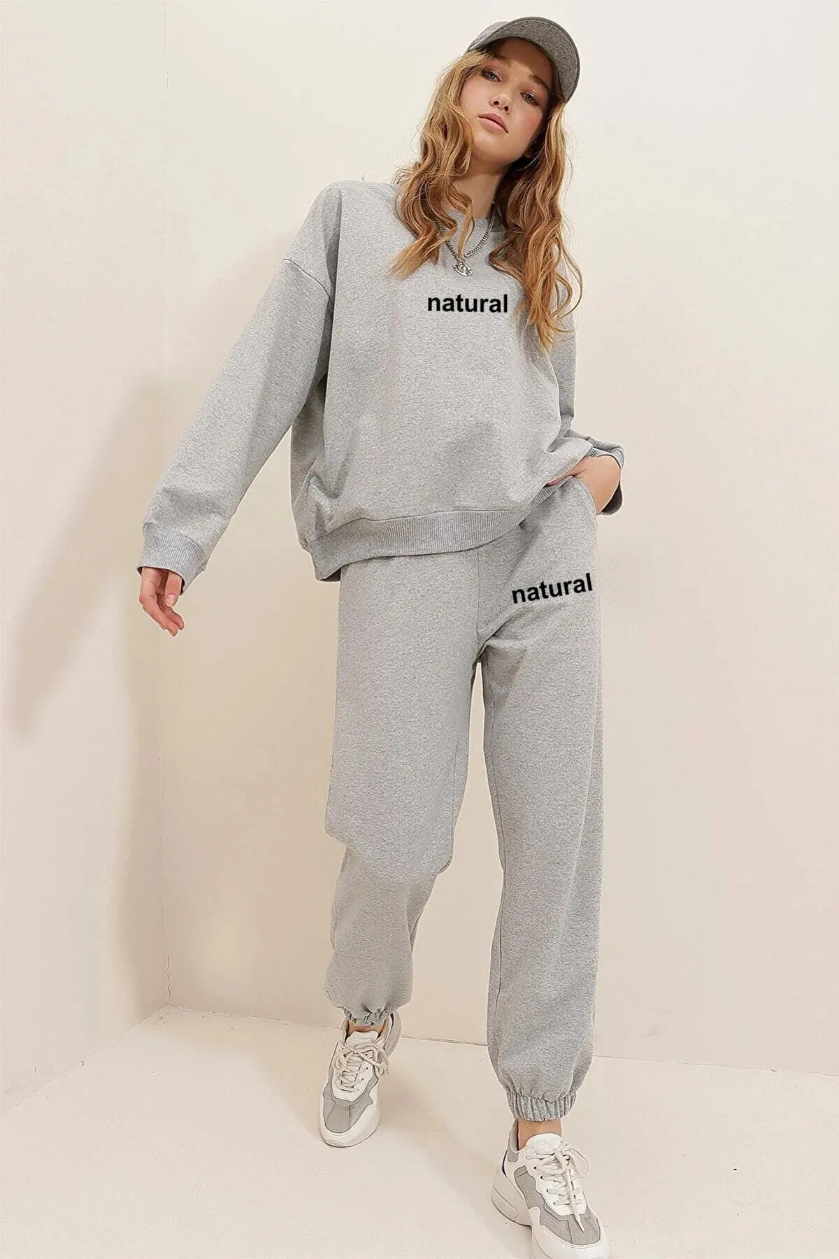 HOFFNUNG Kadın Kadın Oversize Eşofman Takımı natural BASKILI natural