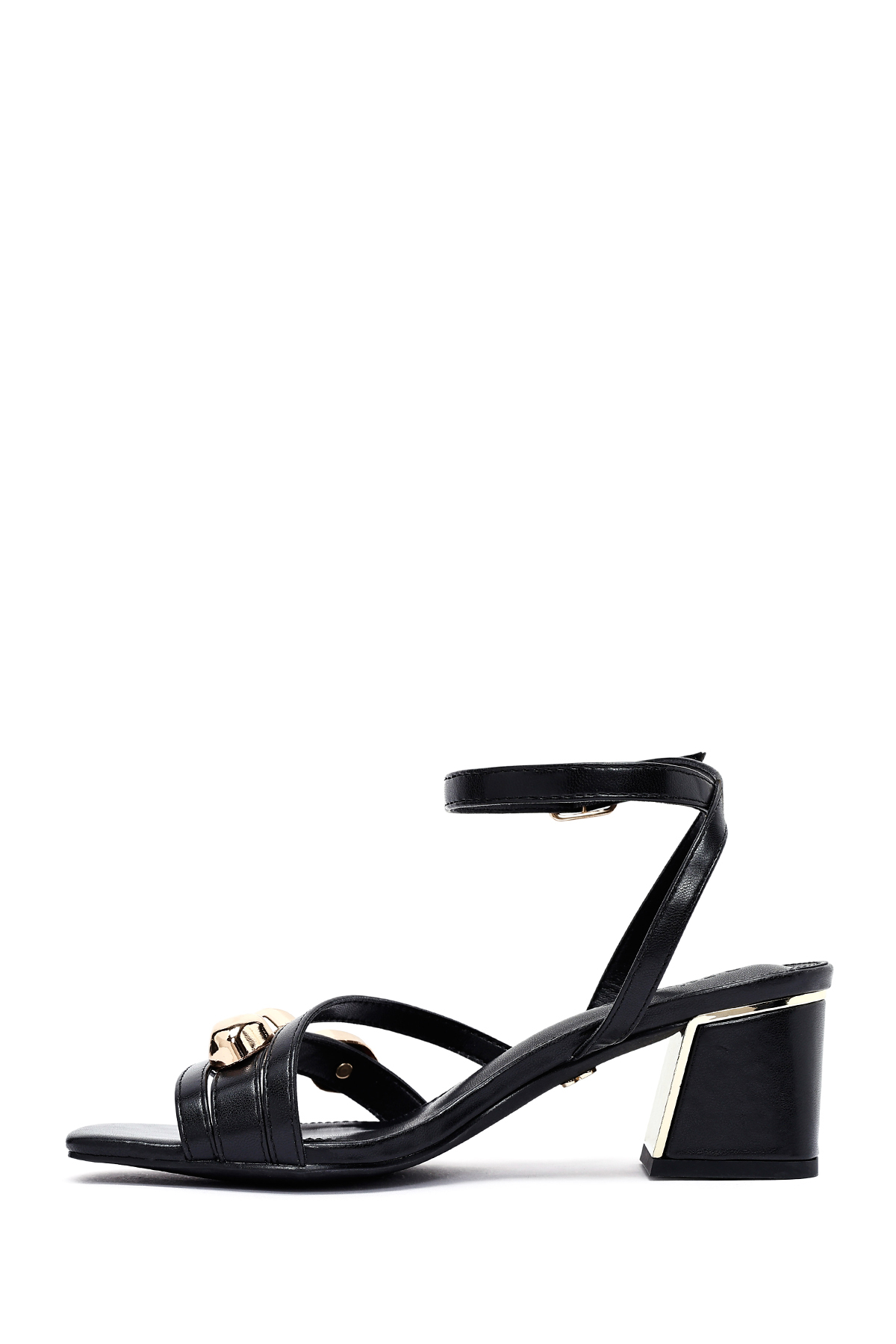 Derimod  Kadın Siyah Bilekten Tokalı Kısa Kalın Topuklu Ayakkabı Sandalet 25SFE481418 - Görsel 4