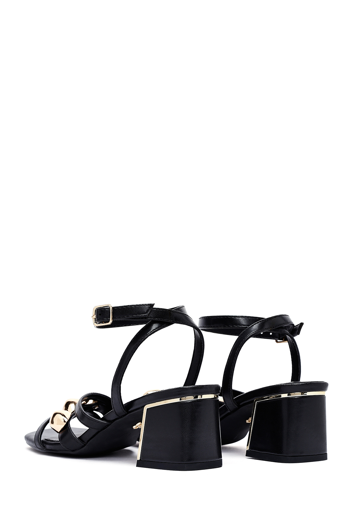 Derimod  Kadın Siyah Bilekten Tokalı Kısa Kalın Topuklu Ayakkabı Sandalet 25SFE481418 - Görsel 6