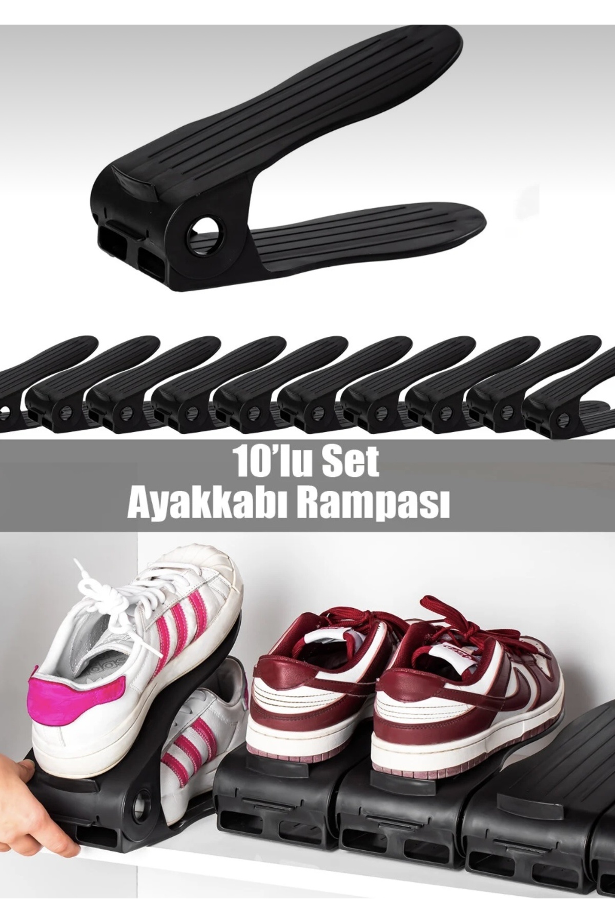 Gardino Home 10'lu Ayarlanabilir Ayakkabı Rampası Yükseklik Ayarlı Ayakkabı Düzenleyici Dolap İçi Organizer