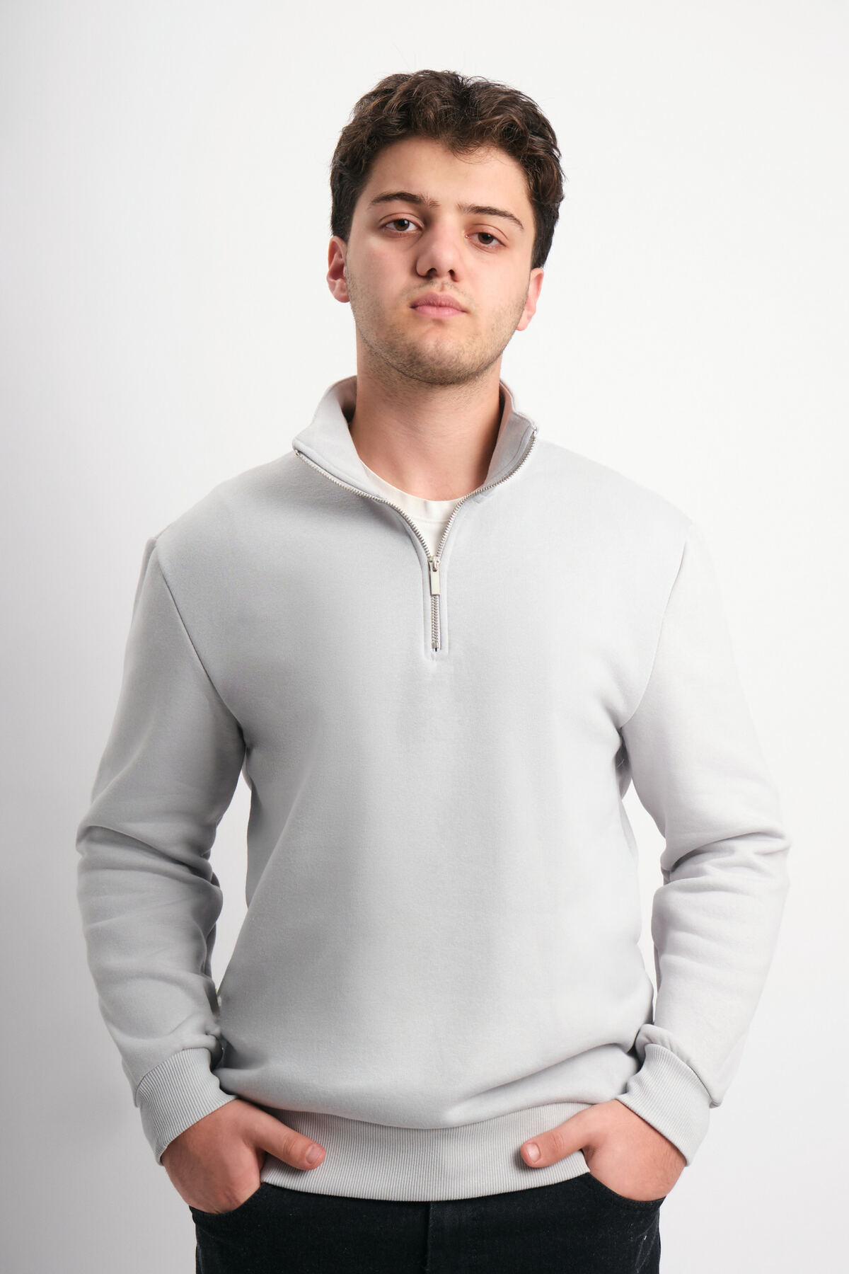 WE AND ME  Regular Fit Yarım Fermuarlı Dik Yaka Basic Sweatshirt - Görsel 3