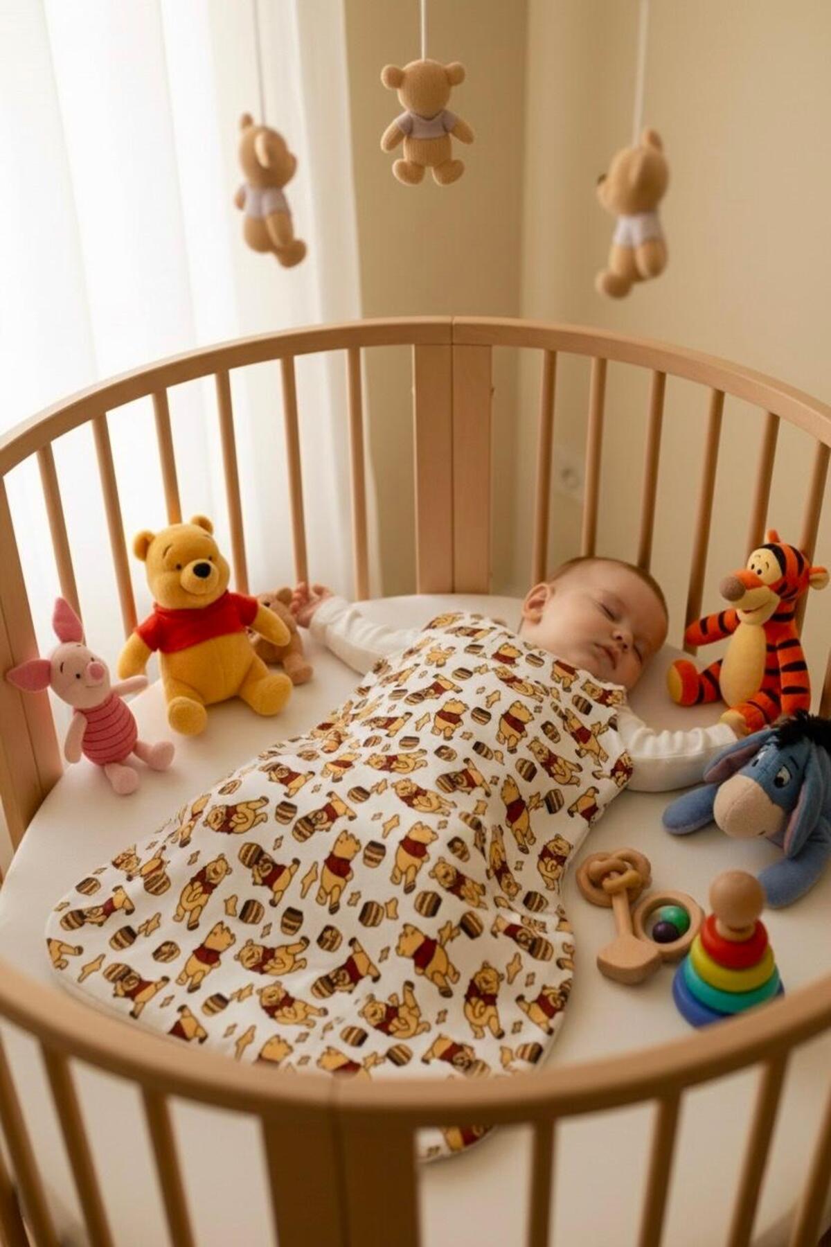 Lumos Trade Yeni Doğan Bebek Winnie the Pooh Desenli Soft Kundak Uyku Tulumu 0-6 Ay 1 Tog - Fular Hediyeli fotoğrafı 2 (önizleme)