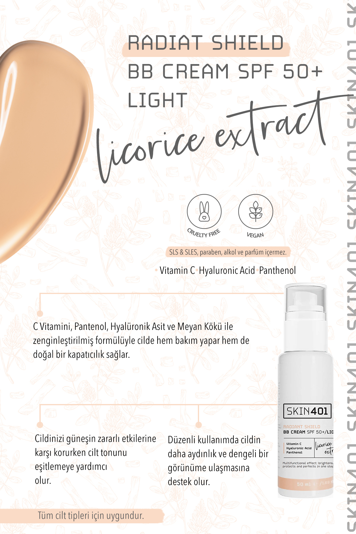 کرم بی بی روشن کننده SPF 50+، 50 میلی لیتر - سایه روشن، ضد آفتاب رنگی و یکنواخت کننده رنگ پوست — بژ TYC8421E0858D99B10383BA00 — تصویر 3 از 7