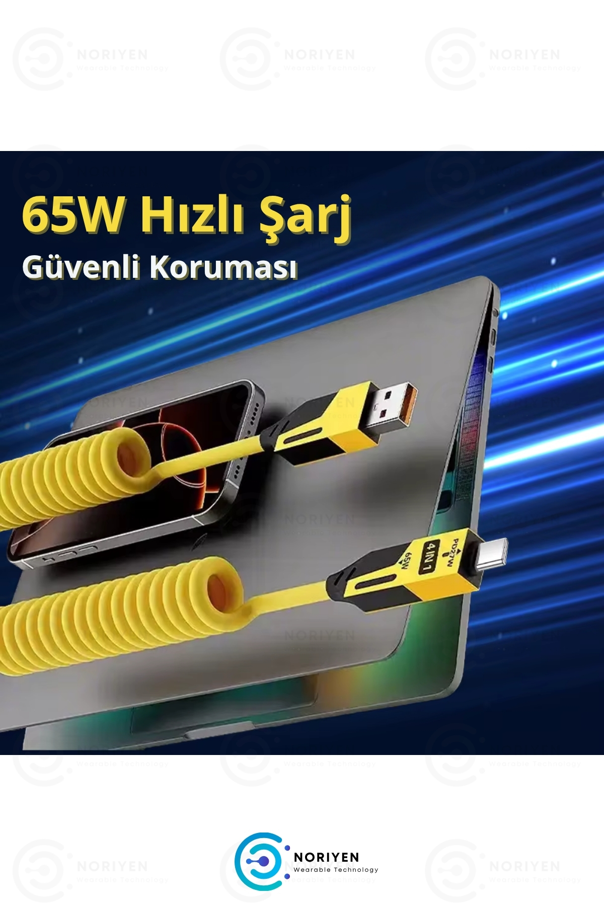 Süper Hızlı 65w 4in1 Turbo ve Hızlı Şarj Micro + Type-C + Lightning 3 Uçlu Premium Şarj Kablosu