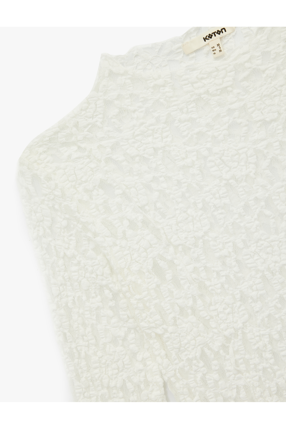 Koton  Yarı Transparan Slim Fit Fırfır Detaylı Uzun Kollu Dantel Bluz - Görsel 5