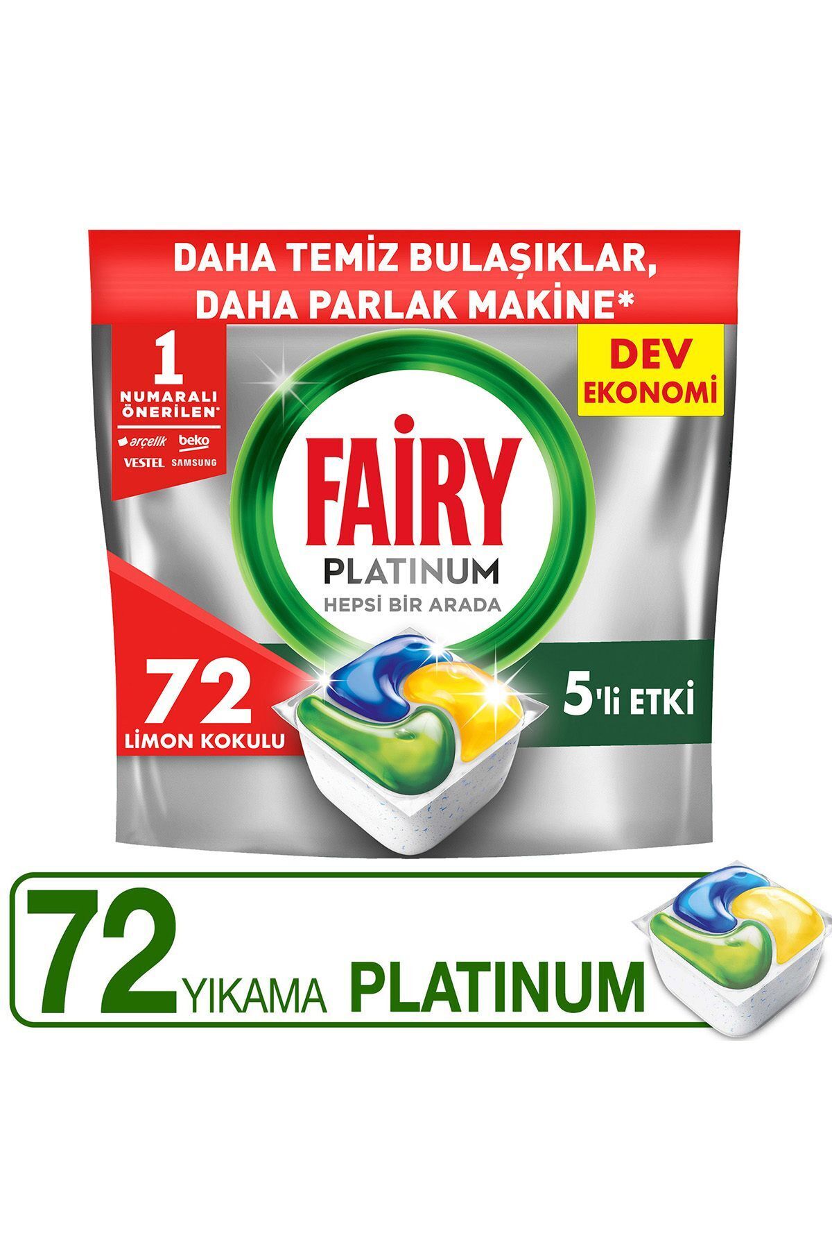 Fairy Platinum Dishwasher - 72 Wash Lemon Scented Detergent Capsules