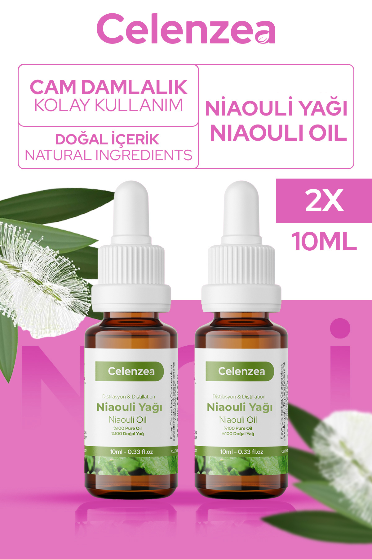 Celenzea Niaouli Yağı 2'li Set %100 Doğal Bitkisel Uçucu Yağ Nioli Essential Oil 10ml