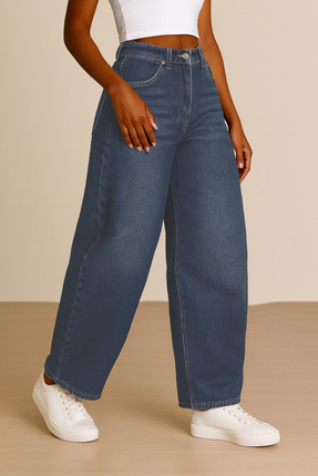 CEDY DENIM Kadın Yüksek Bel Baggy Skater Jean-c615-mavi