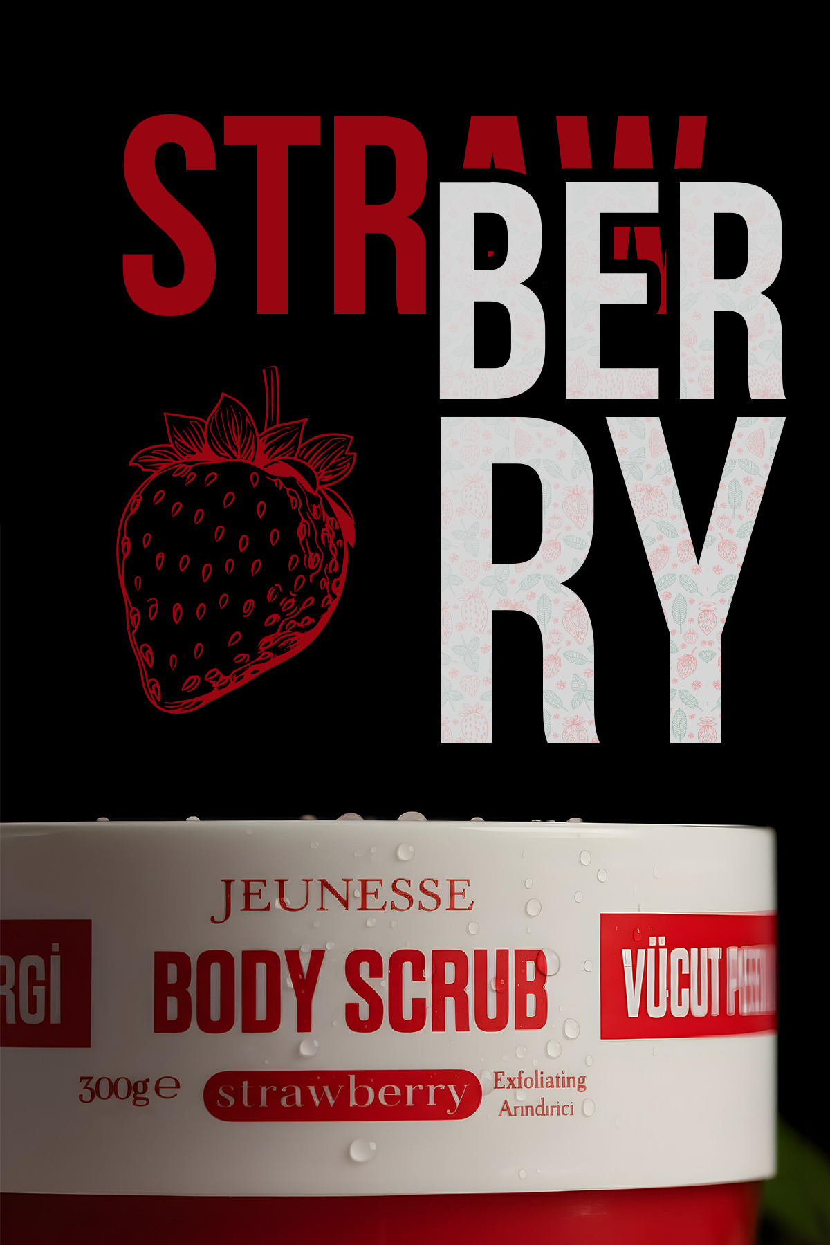 Body Scrub Arındırıcı Nemlendirici Çilekli Vücut Peelingi 300gr — CBS01 — تصویر 5 از 7