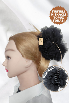 Tergek Fırfırlı Kaymaz Topuz Tokası Siyah Kıskaçlı, Tesettür Eşarp Bone Altın...