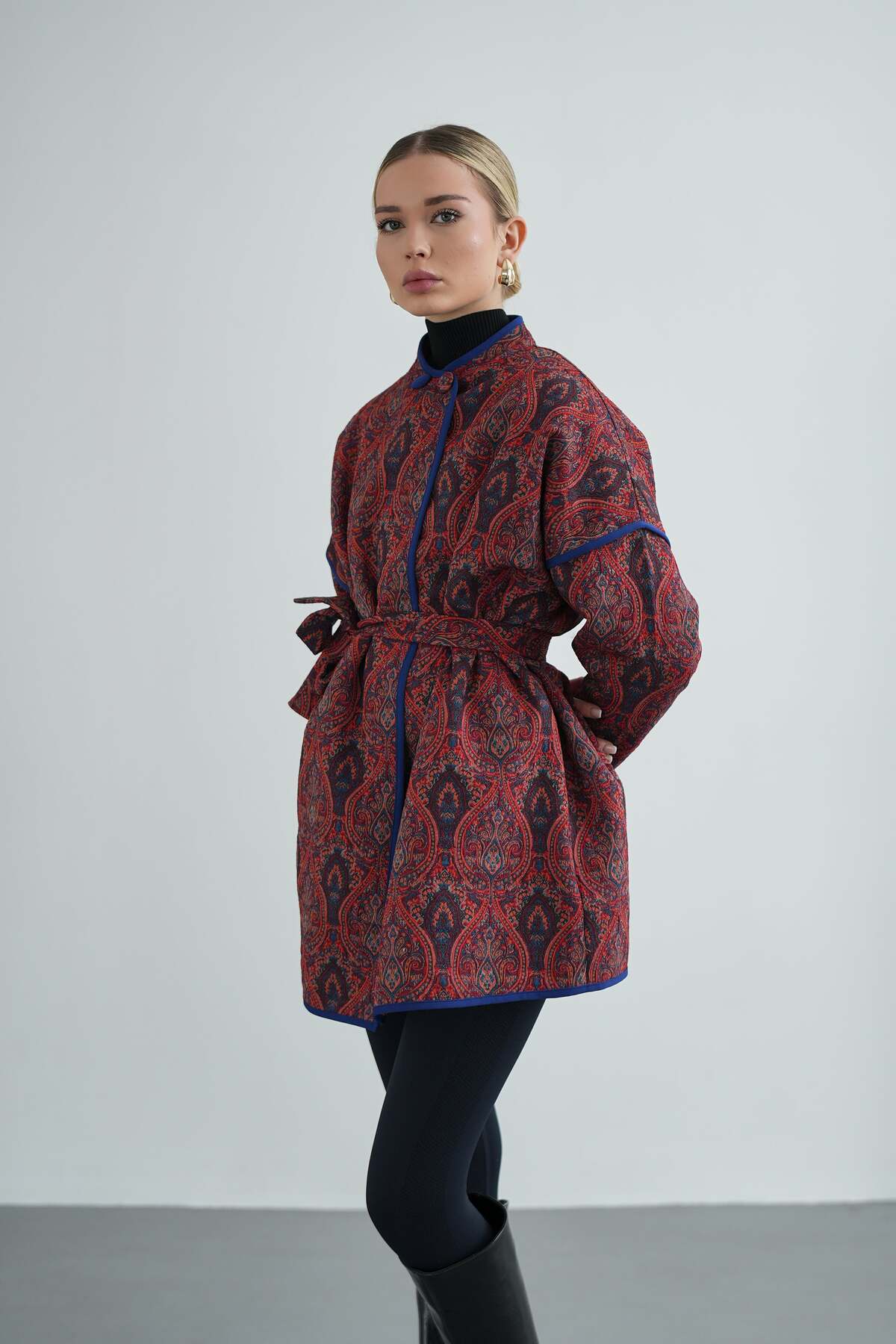 Kadın Yandan Bağlamalı  Tasarım Kimono Ceket 4