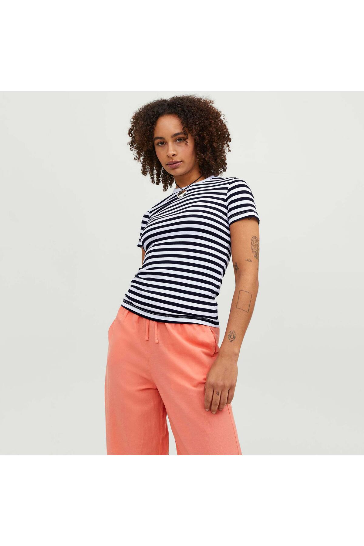 12249830 Jxgigi Str Ss Stripe Tee Jrs Sn Kadın Tişört