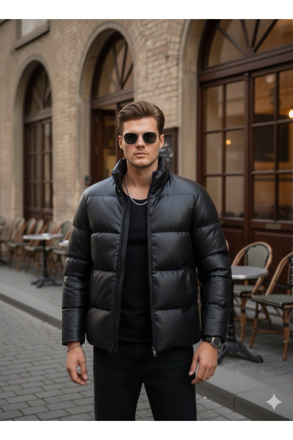 S&M CLOTHİNG Yeni Sezon SU Geçirmez & Elyaf Dolumlu Şişme Deri Mont görsel 2