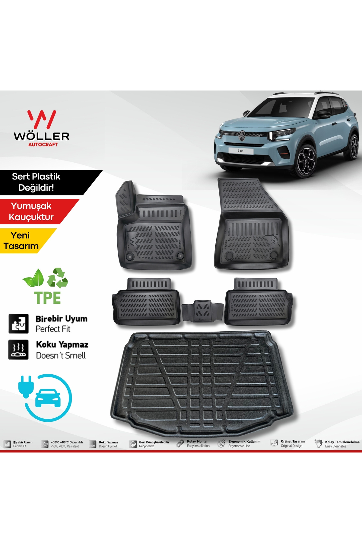 wöller Citroen E C3 Paspas Bagaj Havuzu Set Elektrikli 2024 Sonrası Uyumlu 3d Ultraflex Set