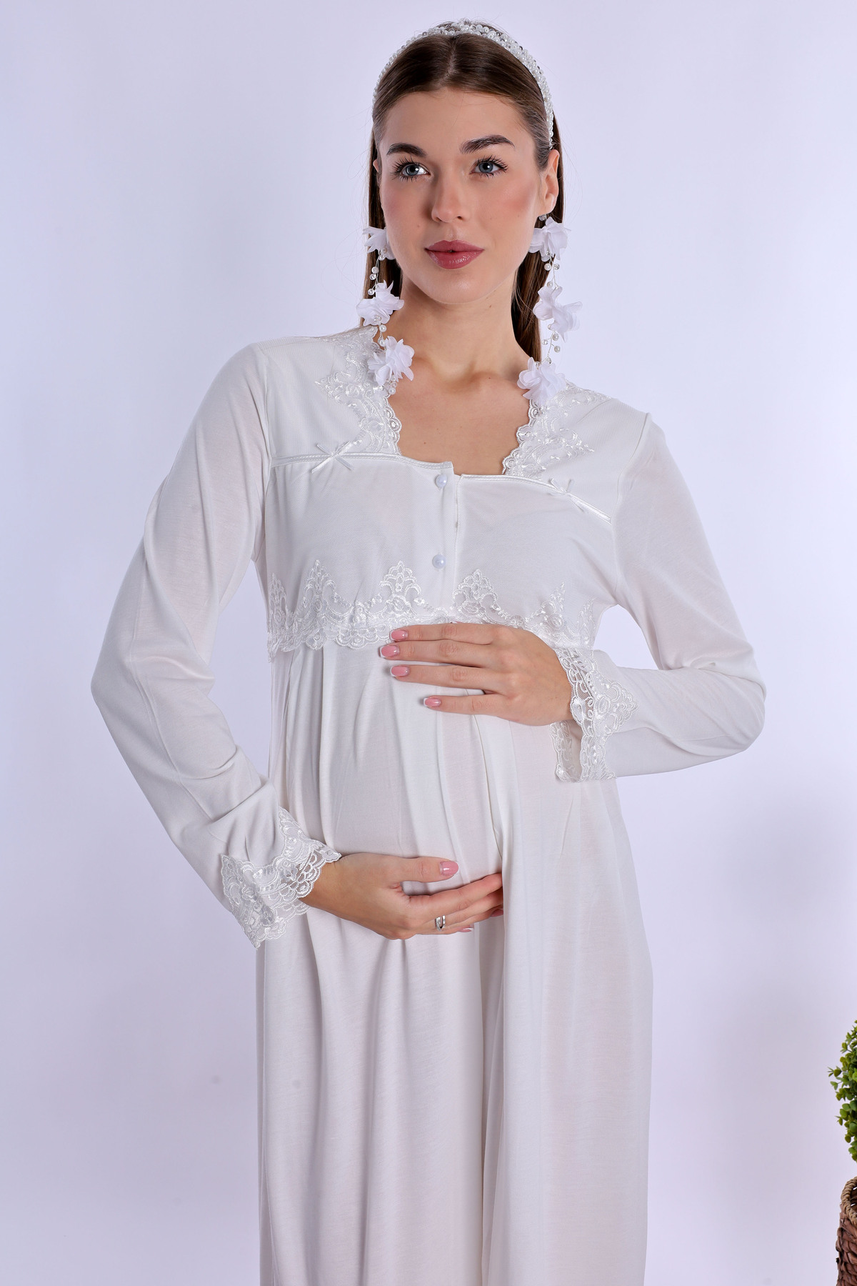 Genel Markalar Kadın Ekru Lohusa Gecelik Ve Sabahlık Takım fotoğrafı 6 (önizleme)