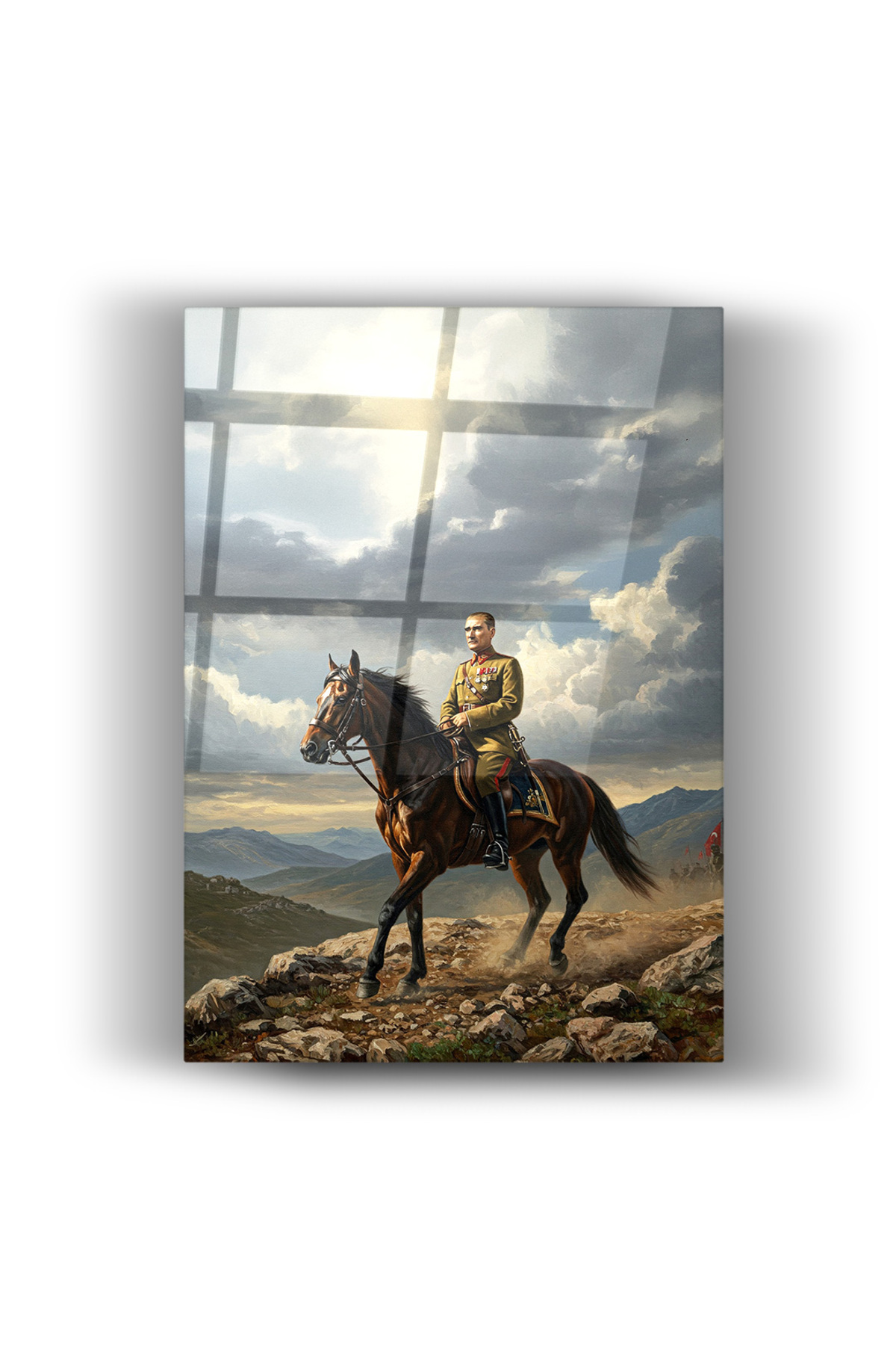 At Üstünde Gazi Mustafa Kemal-Cam Tablo-Ev-Ofis Dekorasyonu