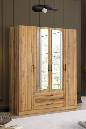 Setay Gardırop, Blesk Atlas 4 Kapaklı, Aynalı Çekmeceli Dolap