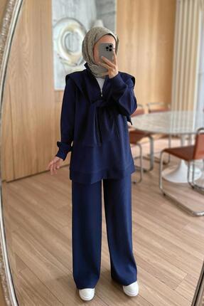 Ka Hijab Omuz Atkılı 3'lü Tesettür Takım - Lacivert
