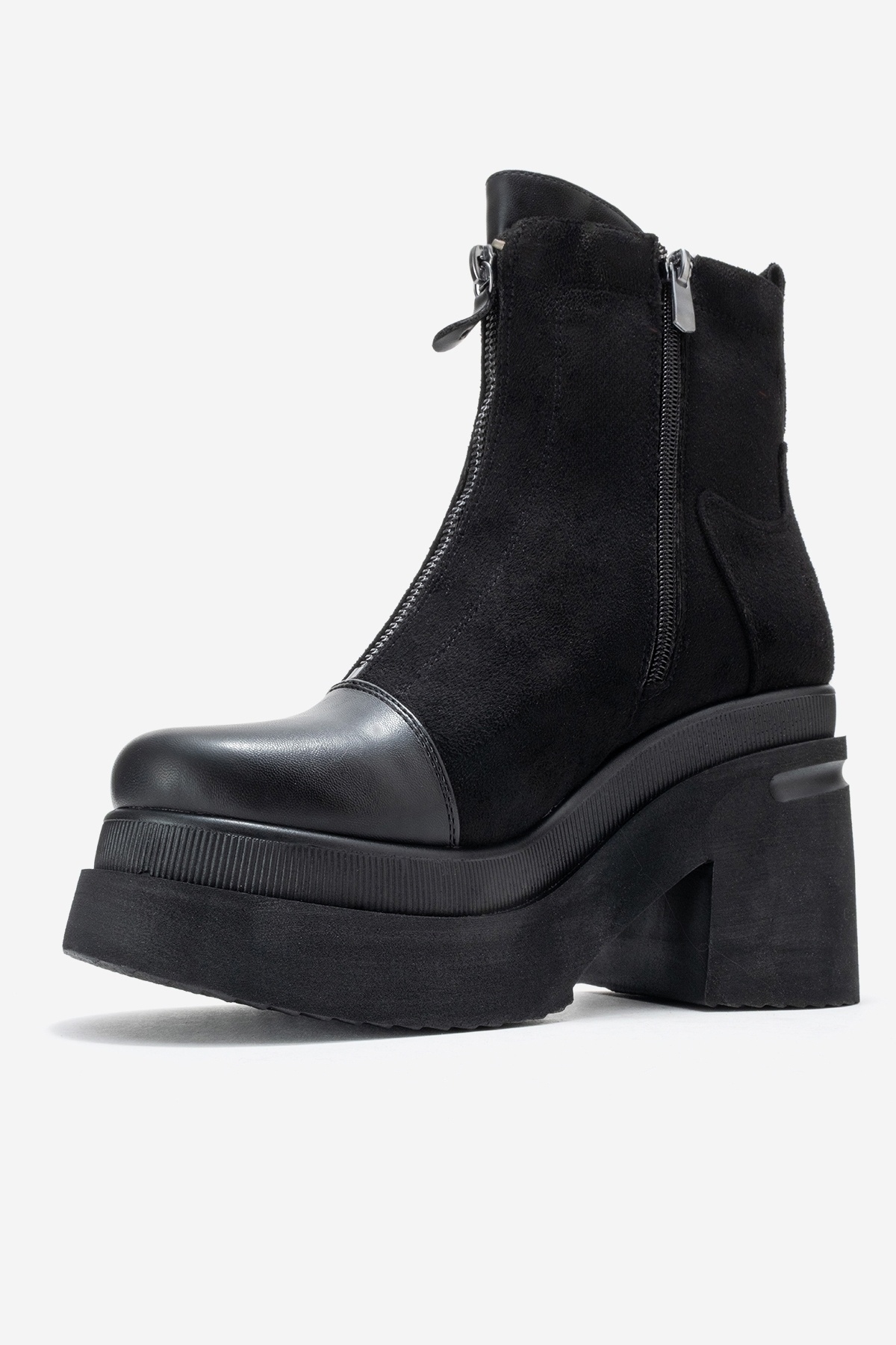 LuviShoes ANETT Siyah Cilt-Süet Fermuarlı Kadın Platform Topuklu Bot görsel 4