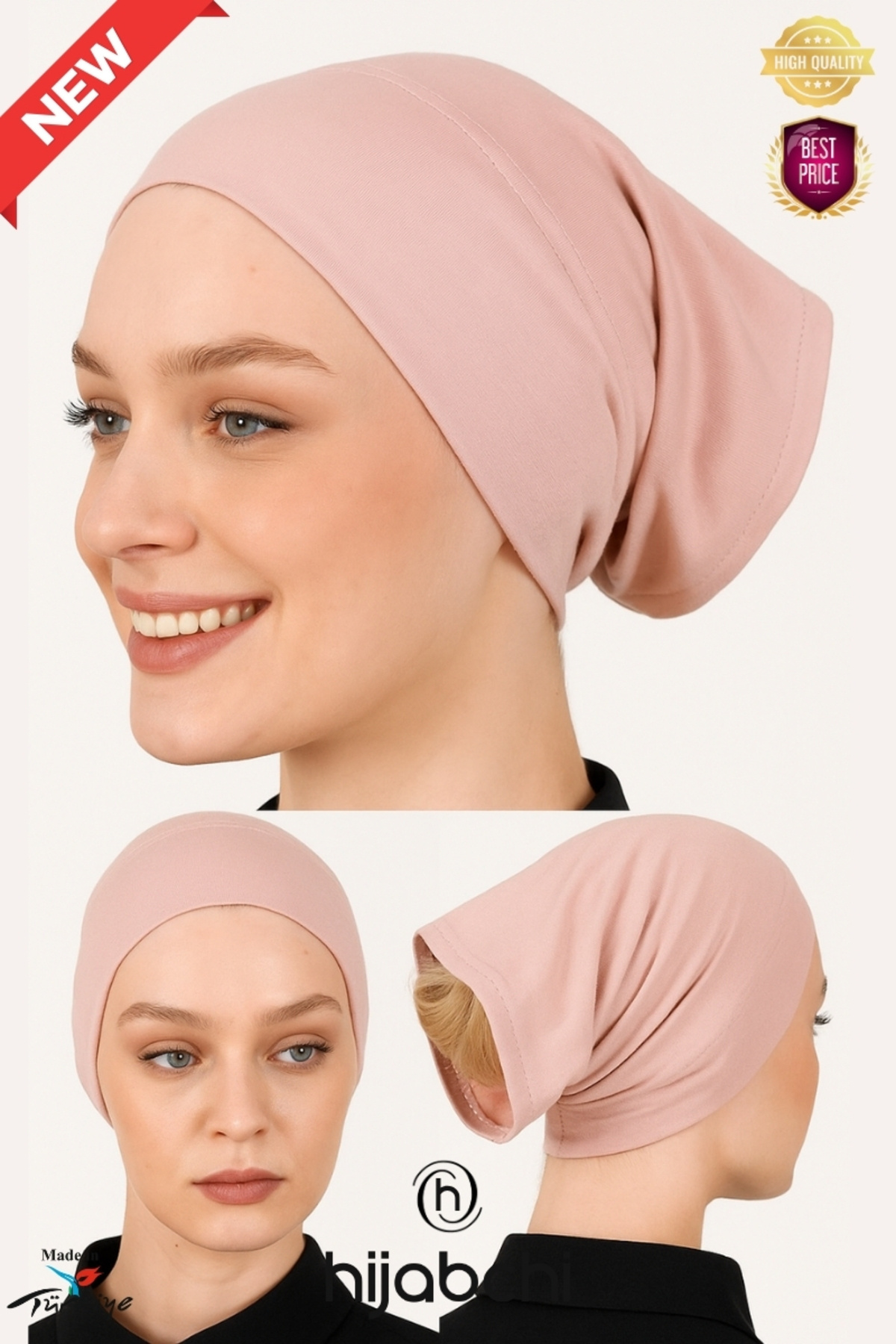 hijabchi Pratik Boru Bone - Arkası Açık Bone - Viskon Likralı - Pudra