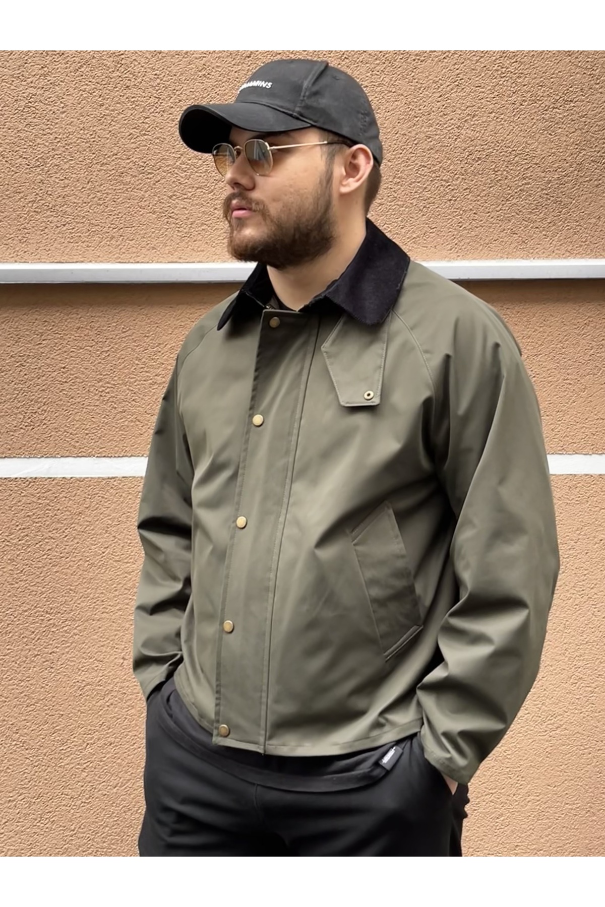 Stoncs  Erkek Haki Kontrast Yakalı Oversize Ceket - Görsel 5