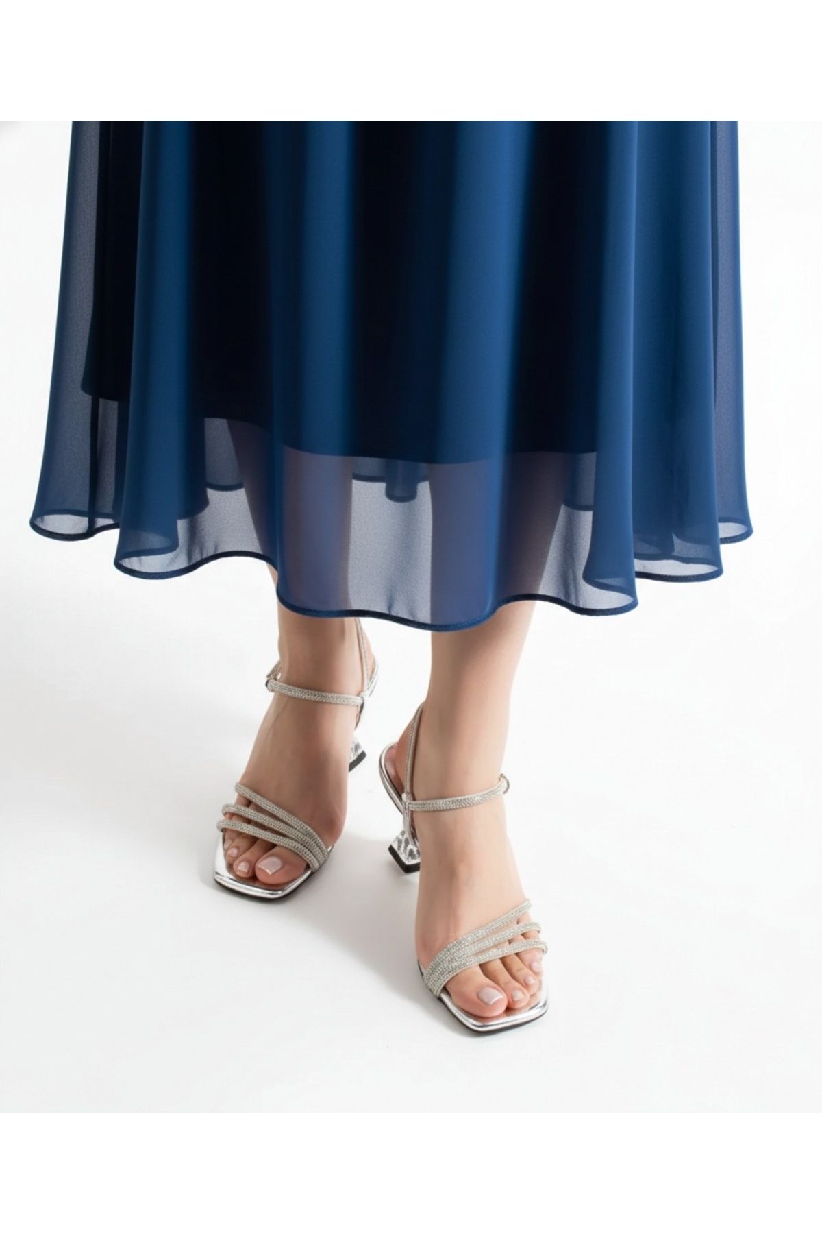 ALANCE Kadın Taşlı Şeffaf Topuklu Sandalet Topuklu Ayakkabı