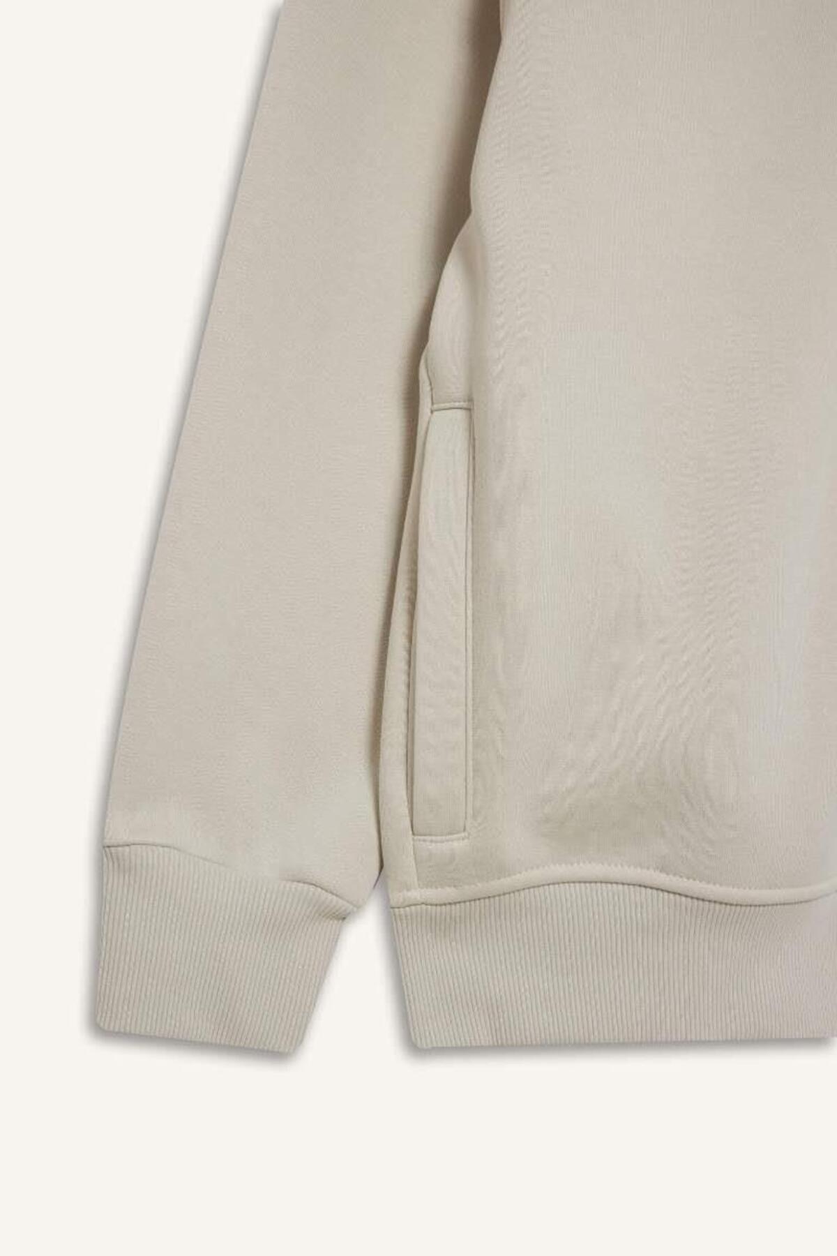 DeFacto Boxy Fit Dik Yaka Baskılı İçi Yumuşak Tüylü Cepli Fermuarlı Sweatshirt E1367AX25SP görsel 8