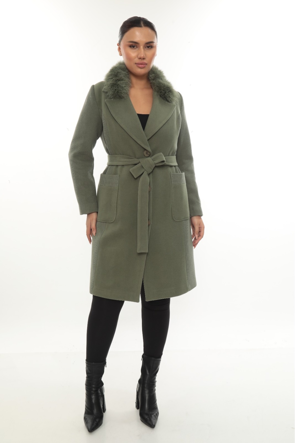 Cristina  BÜYÜK BEDEN KÜRKLÜ KABAN - Görsel 4