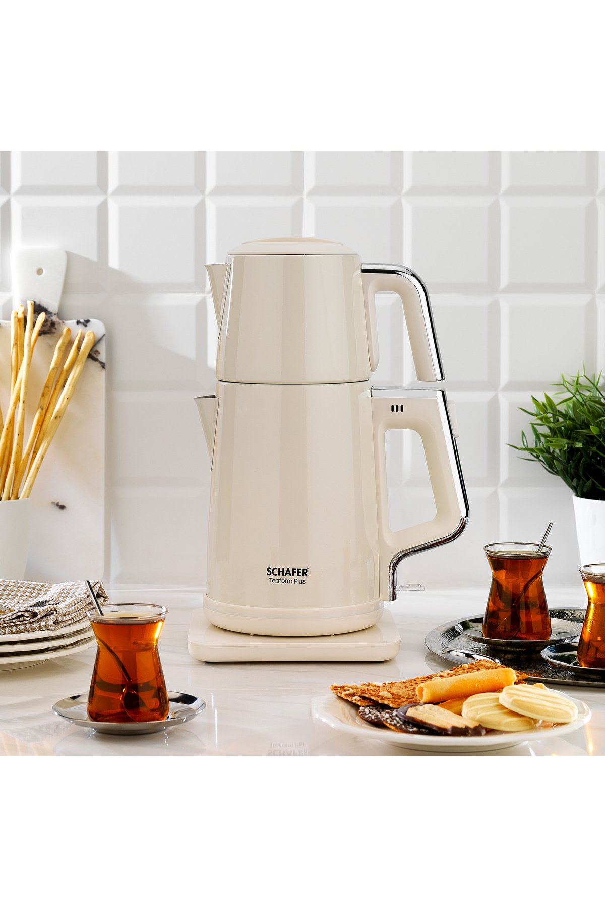 Schafer Teaform Plus Paslanmaz Çay Makinesi-Krem