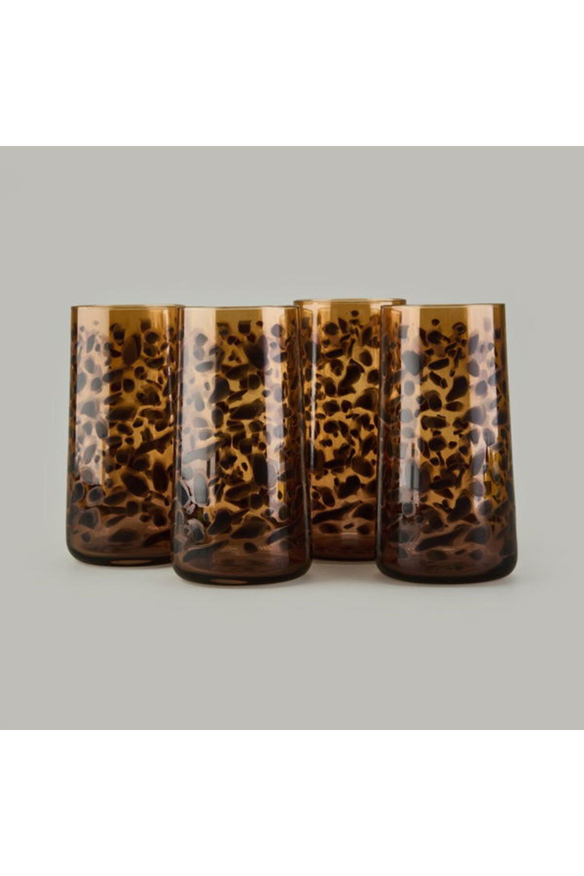 Rakle Leopar 4'lü Meşrubat Bardağı Seti - Kahverengi - 520 ml